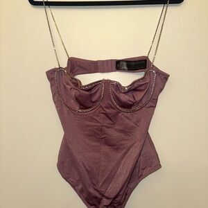 Zara Purple Bejeweled Bodysuit